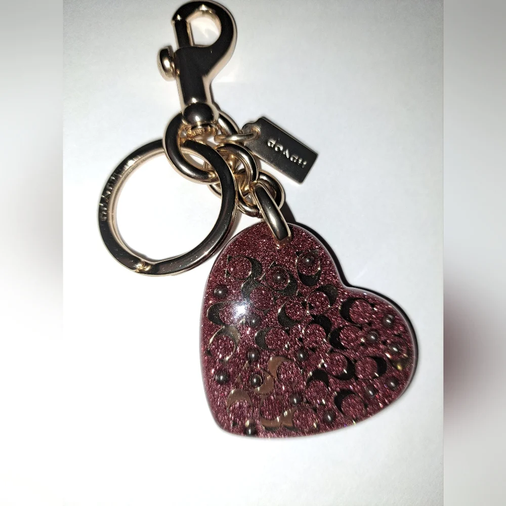 Coach Glitter Heart Keychain Bag Charm NWOT